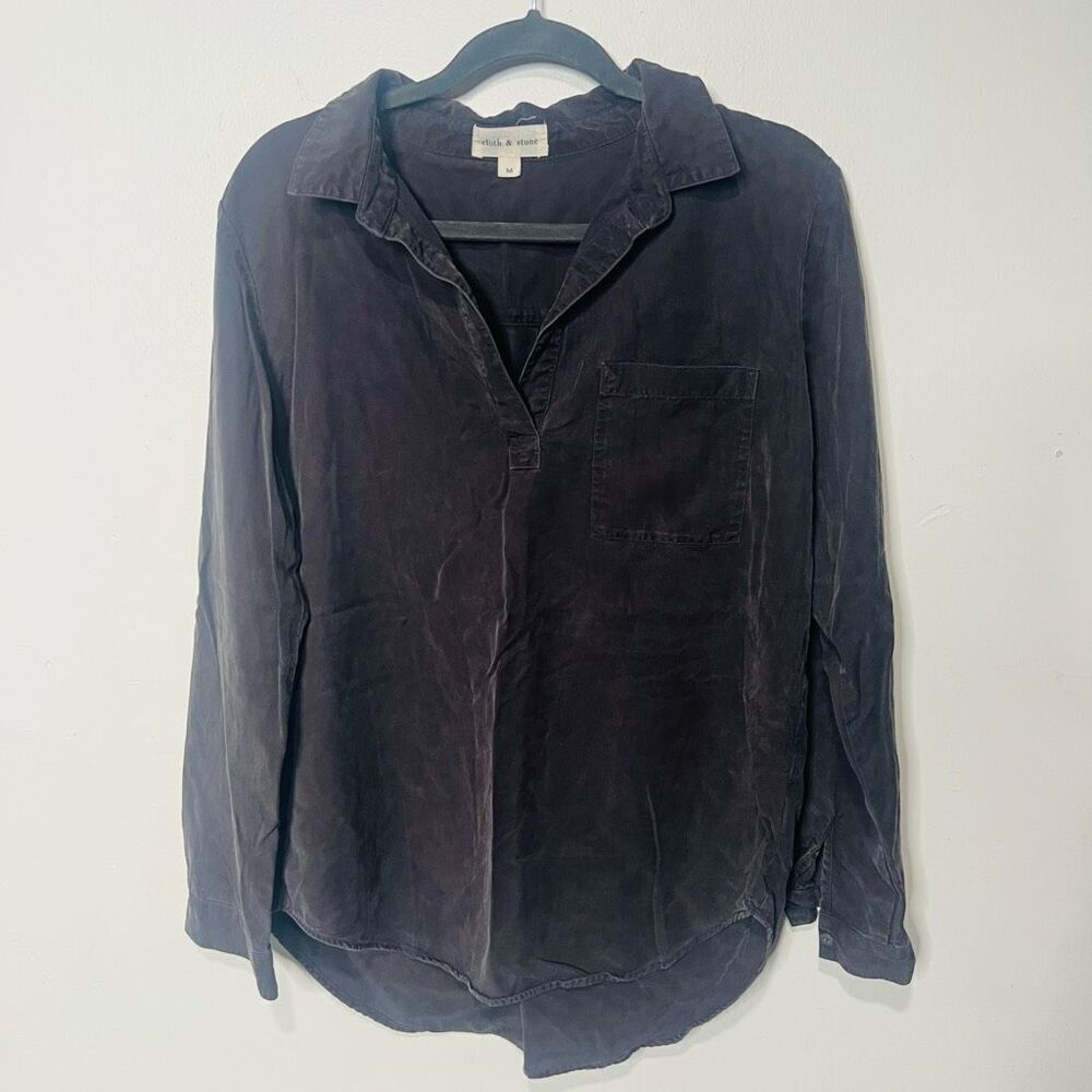 Cloth & Stone 100% Tencel Charcoal Gray Pullover Collared Longsleeve Shirt Sz M